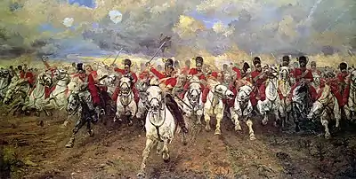 Scotland Forever!, depicting the start of the charge by the Royal Scots Greys at the Battle of Waterloo, by Elizabeth Thompson, 1881.