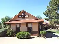 The Aguila Depot, built in 1907 by the Santa Fe, Prescott and Phoenix Railway and moved to the McCormick-Stillman Railroad Park.
