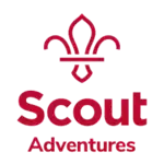The logo of Scout Adventures in red. It is based on the Scouts fleur-de-lis symbol.