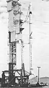 Scout rocket on the launch pad at Wallops Flight Center.