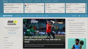 Main page of ESPNcricinfo