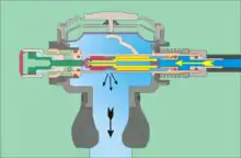 cross section of diving regulator second stage, delivering air