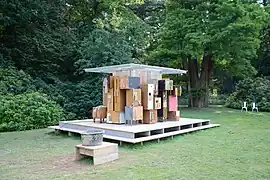 Sculpture for a sculpture park (2018), lockers and shower for visitors