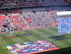 Scunthorpe United and Millwall players line up before the 2009 Football League One play-off final at Wembley Stadium