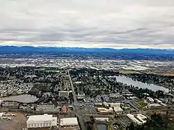 Aerial view of SeaTac, featuring Angle Lake