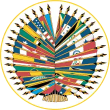 Emblem of 
Three other official names
Organisation des États américains (French)
  Organização dos Estados Americanos (Portuguese)
  Organización de los Estados Americanos (Spanish)