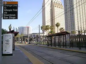 The platforms at Seaport Village station in April 2010 when it was served by the Orange Line