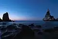 Praia da Ursa, Cabo da Roca, Portugal. A wide-angle view of the seascape during the blue hour