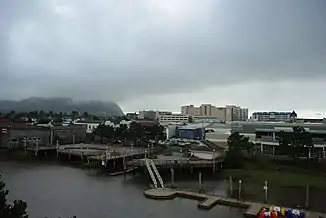 The river in the town of Seaside with boat rental pier