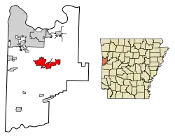 Location of Greenwood in Sebastian County, Arkansas, USA.