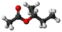 Ball-and-stick model of the sec-butyl acetate molecule