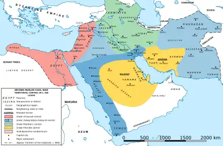 A map of middle east with color-coded regions