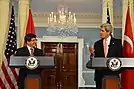 September 2016 Turkish Foreign Minister Mevlüt Çavuşoğlu with U.S. Secretary of State John Kerry meets in Hangzhou ;