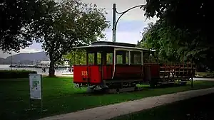 The proposed site for the new so-called Lake Tramway ("Seetramway") has been marked by an old tram car since 2008