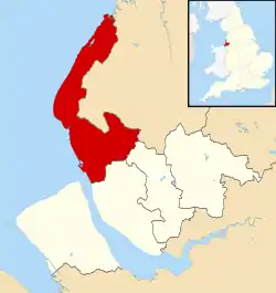 Sefton shown within Merseyside and England