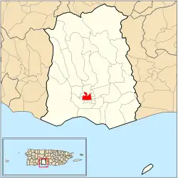 Location of barrio Segundo within the municipality of Ponce shown in red