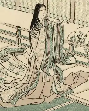 18th century Benizuri-e of Sei Shōnagon, author of The Pillow Book,  attributed to Tsukioka Settei