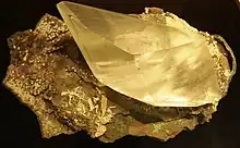 Selenite from Rio Grande Do Sul, Brazil on display at the Rice Northwest Museum of Rocks and Minerals in Hillsboro, Oregon, Oregon, USA.