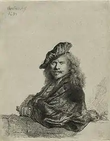 Rembrandt, Self-portrait Leaning on a Stone Sill, etching, 1639.