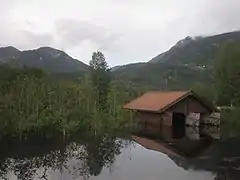 Flooded boathouse in Seljord