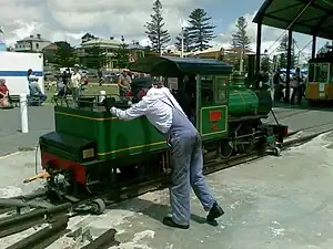 Turning a miniature locomotive on the seafront line at Semaphore