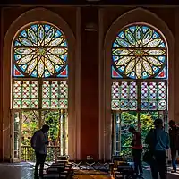 Stained-glass windows inside the Senate House