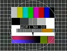 Off-air screen capture of ARD Das Erste test card broadcast by WDR from the Sender Nordhelle [de] transmitter in the 1980s.