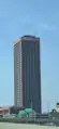 Seneca One Tower pictured in April 2021 after M&T bank sign was added. The Buffalo Bills pennant can also be seen.