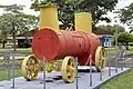 A restored round-topped boiler on display at Seria Energy Lab.