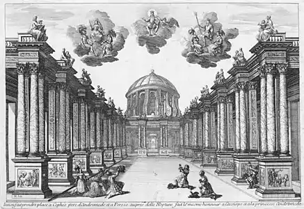 Torelli's set design for Act 5 of Pierre Corneille's Andromède as performed at the Petit-Bourbon in 1650