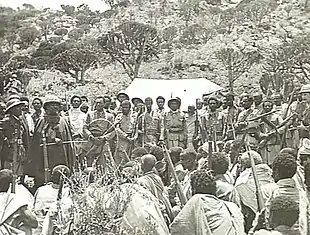 Seyoum Mengesha speaks to Ethiopian irregulars under his command.