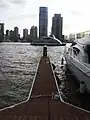 An air-conditioned ferry sailing on the Huangpu River