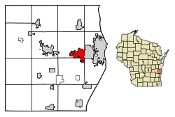 Location of Sheboygan Falls in Sheboygan County, Wisconsin.