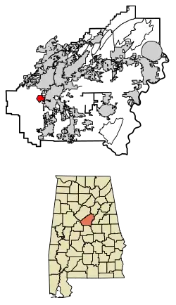 Location of Brantleyville in Shelby County, Alabama.