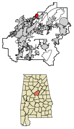 Location of Brook Highland in Shelby County, Alabama.