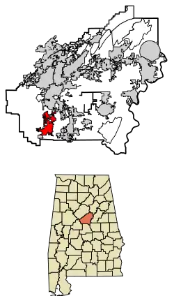 Location of Montevallo in Shelby County, Alabama.