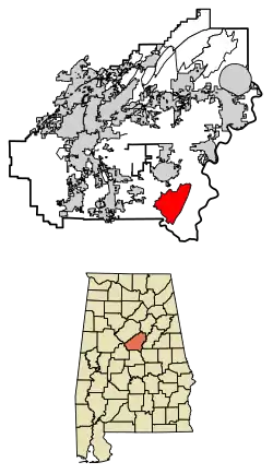 Location of Shelby in Shelby County, Alabama.