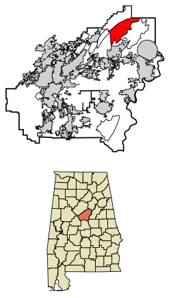 Location of Vandiver in Shelby County, Alabama.