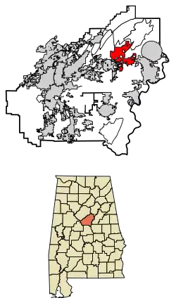 Location of Westover in Shelby County, Alabama.