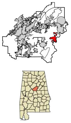 Location of Wilsonville in Shelby County, Alabama.