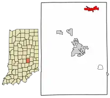 Location of Morristown in Shelby County, Indiana.
