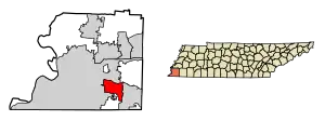 Location of Germantown in Shelby County, Tennessee.