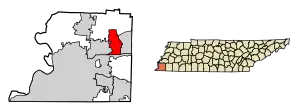 Location of Lakeland in Shelby County, Tennessee.
