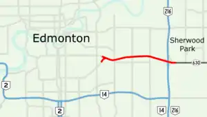 Sherwood Park Freeway is a freeway in east Edmonton, stretching 7.1 km into Strathcona County ending east of Anthony Henday Drive.