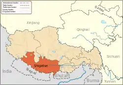 Location of Xigazê in the Tibet Autonomous Region