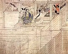 Popular scene in which the lines take precedence over very light colors, Shigisan Engi Emaki, 12th century