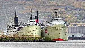 ships at dock seen in front of Duluth