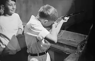 Shooting game during a firemen's convention in Sturgeon Bay Wisconsin, 1940