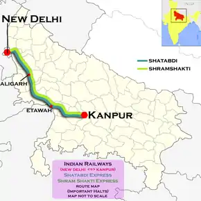 Shram Shakti Express (Kanpur–New Delhi) route map