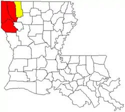 Map of Louisiana highlighting the Shreveport–Bossier City–Minden combined statistical area